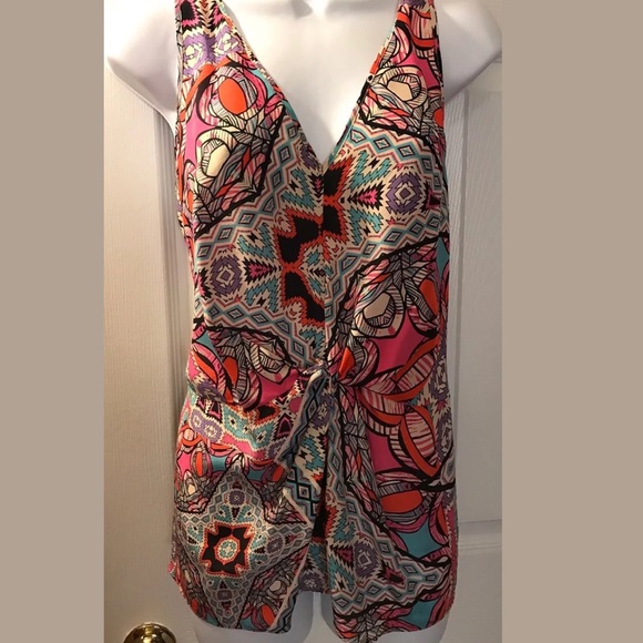 Anthro LEIFNOTES Glass Tile Blouse 100% Silk Top Shirt Sleeveless colorful geo - Picture 2 of 9